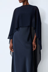 Evening Whispers Blue Georgette Cape & Maxi Dress Set