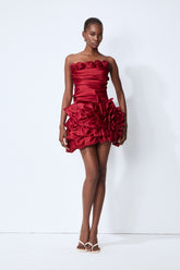 Best Part Of Me Red Rose Applique Strapless Satin Mini Dress