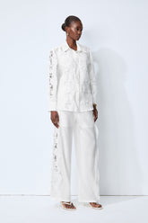 Life Goals White Lace Panel Shirt & Wide Leg Pants Set