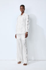 Life Goals White Lace Panel Shirt & Wide Leg Pants Set
