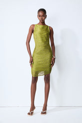 Dazzling Moment Green Metallic Fringe Sleeveless Mini Dress