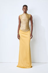 Captivating Personality Gold Sleeveless Fringe Top & Satin Skirt Set