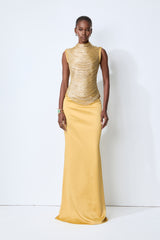 Captivating Personality Gold Sleeveless Fringe Top & Satin Skirt Set