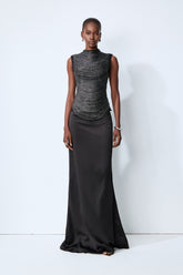 Captivating Personality Black Sleeveless Fringe Top & Satin Skirt Set