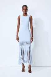 Sunwoven Stories Blue Sleeveless Crochet Fringe Maxi Dress