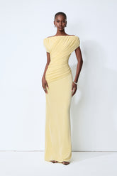 Made to Shine Yellow Off Shoulder Ruched Maxi Dress