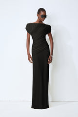 Made to Shine Black Off Shoulder Ruched Maxi Dress