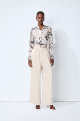 Fresh Mood White Abstract Print Wrap Blouse
