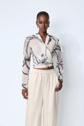 Fresh Mood White Abstract Print Wrap Blouse