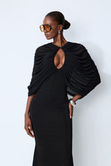 Modern Luxe Black Draped Keyhole Maxi Dress