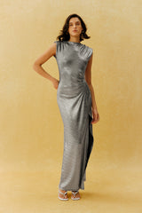 Midnight Lover Silver Sleeveless High Slit Maxi Dress