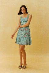 Easy Days Aqua Blue Floral Print Ruffle Strap Mini Dress
