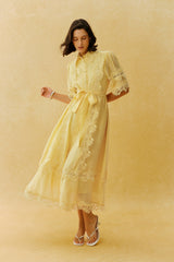 Chasing The Sun Yellow Lace Trim Short Sleeve Midi Dress