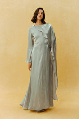 Classic Mood Grey Irregular Draped Long Sleeve Maxi Dress