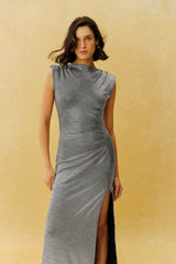 Midnight Lover Silver Sleeveless High Slit Maxi Dress