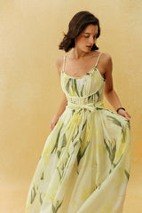 Bright Days Yellow Floral Print Spaghetti Strap Maxi Dress