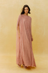 Can't Look Away Pink Floral Lace Cape Sleeve Maxi Dress