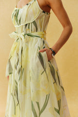 Bright Days Yellow Floral Print Spaghetti Strap Maxi Dress