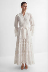 Graceful Darling White Floral Lace Bell Sleeve Maxi Dress