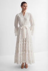 Graceful Darling White Floral Lace Bell Sleeve Maxi Dress