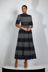 Sabrina Embroidered Lace Short Sleeve Midi Dress