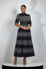 Sabrina Embroidered Lace Short Sleeve Midi Dress
