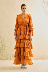 Signature Lady Orange Tiered Ruffle Maxi Dress