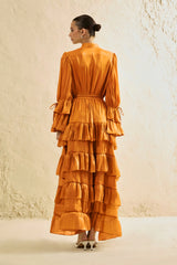 Signature Lady Orange Tiered Ruffle Maxi Dress
