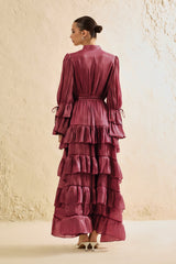 Signature Lady Dark Pink Tiered Ruffle Maxi Dress