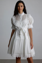 Annette Lace Trim Puff Sleeve Mini Dress