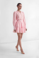 Especially Stunning Pink V-Neck Ruffled Top & Skirt Set