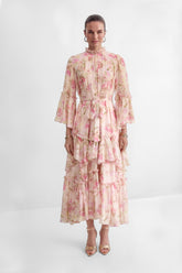 Dreamy Occasions Pink Floral Print Tiered Ruffle Maxi Dress