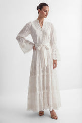 Graceful Darling White Floral Lace Bell Sleeve Maxi Dress