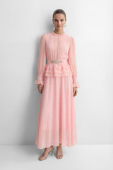 Sprinkle Of Sass Pink Rhinestone Belt Ruffled Maxi Dress
