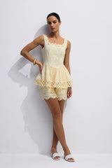 Fannie Square Neck Embroidered Top & Shorts Set