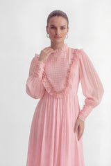 Wanna Know Your Name Pink Beaded Ruffle Trim Maxi Dress