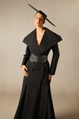 Gabrielle Wide Lapel Double Breasted Coat with Belt