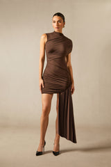 Elena Asymmetric Shoulder Draped Mini Dress