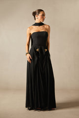 Sarah Strapless Floral Detail Maxi Dress with Scarf