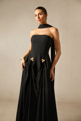 Sarah Strapless Floral Detail Maxi Dress with Scarf