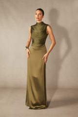 Alisha Sleeveless Beaded Crop Top & Satin Skirt Set