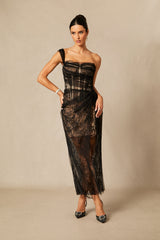 Bonnie One Shoulder Corset Lace Maxi Dress