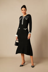 Angie Contrast Trim Pearl Knit Midi Dress