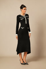 Angie Contrast Trim Pearl Knit Midi Dress