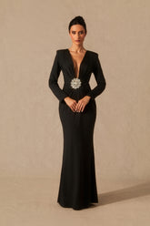 Alexa Deep V Neck Crystal Maxi Dress