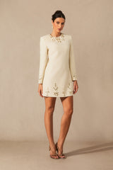 Briana Embellished Neckline Long Sleeve Mini Dress