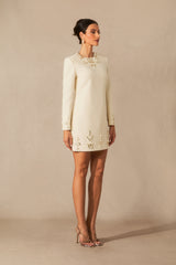 Briana Embellished Neckline Long Sleeve Mini Dress