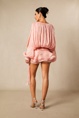 Beryl Pleated Ruffle Hem Mini Dress in Pink