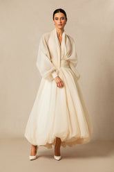 Lilly Deep V-neck Puff Sleeve Maxi Dress