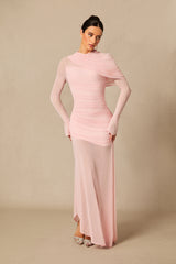 Evie Long Sleeve Asymmetric Hem Mesh Maxi Dress